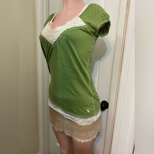 Vintage y2k Abercrombie green crochet babydoll top